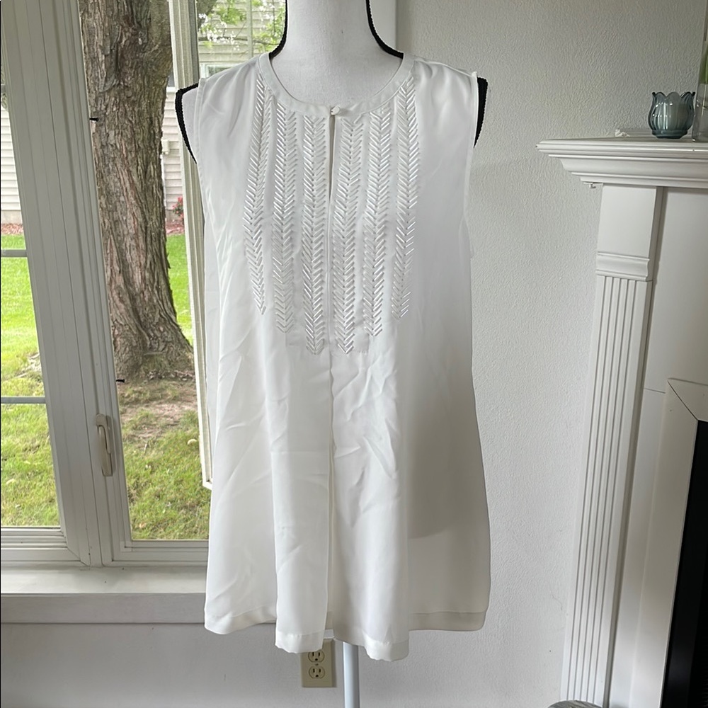 Women's Sleeveless Beaded White Top